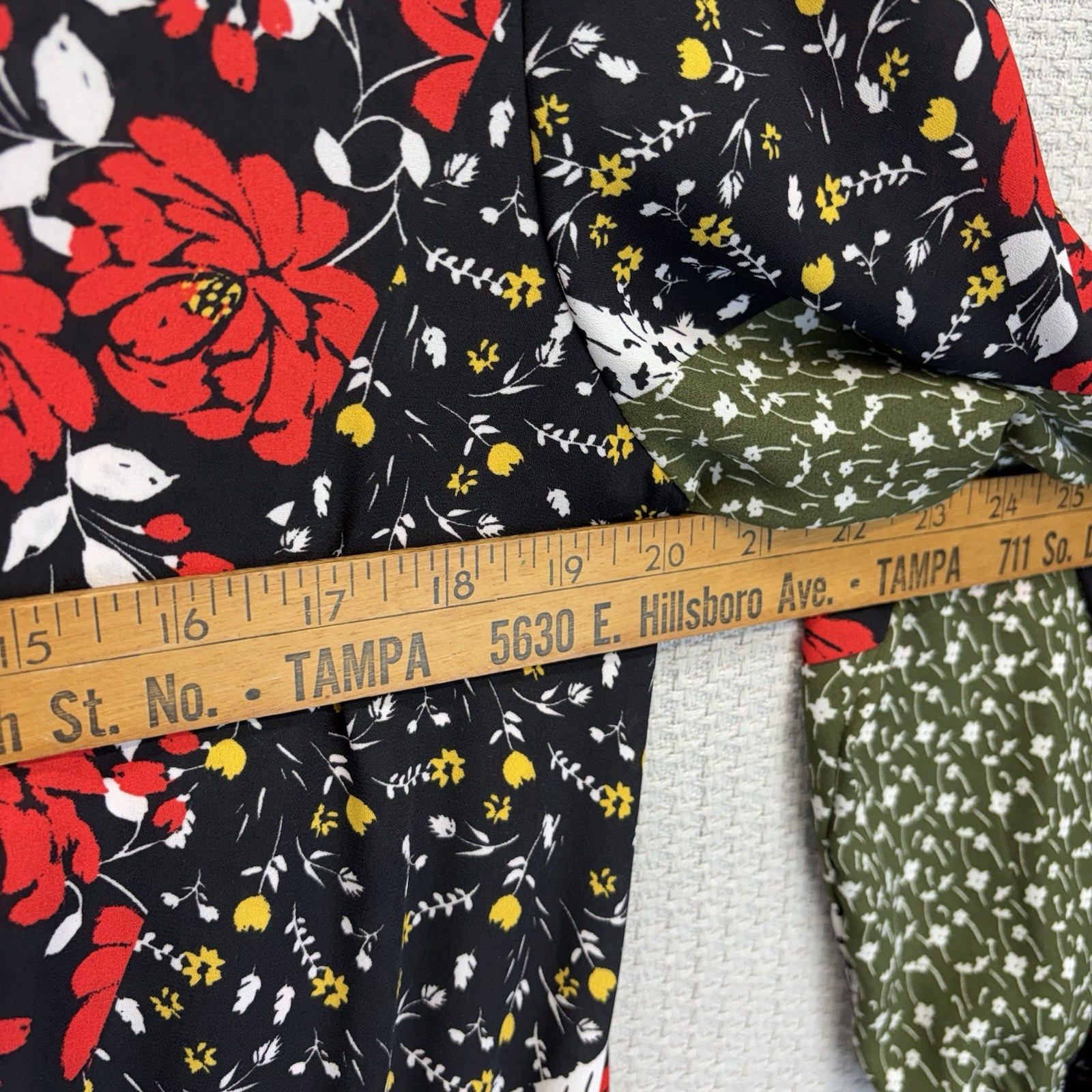 Libby Edelman Floral Patchwork Midi Dress Size Large Boho Cottagecore Ruffles