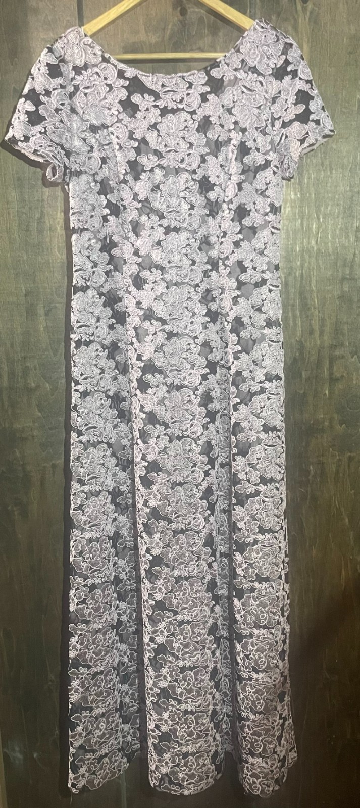 Alex Evenings Silver Floral Rosette Sequin Lace Maxi Dress Sz 8