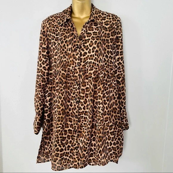 zara leopard long sleeve collar dress size xs boho chic season winter 2024