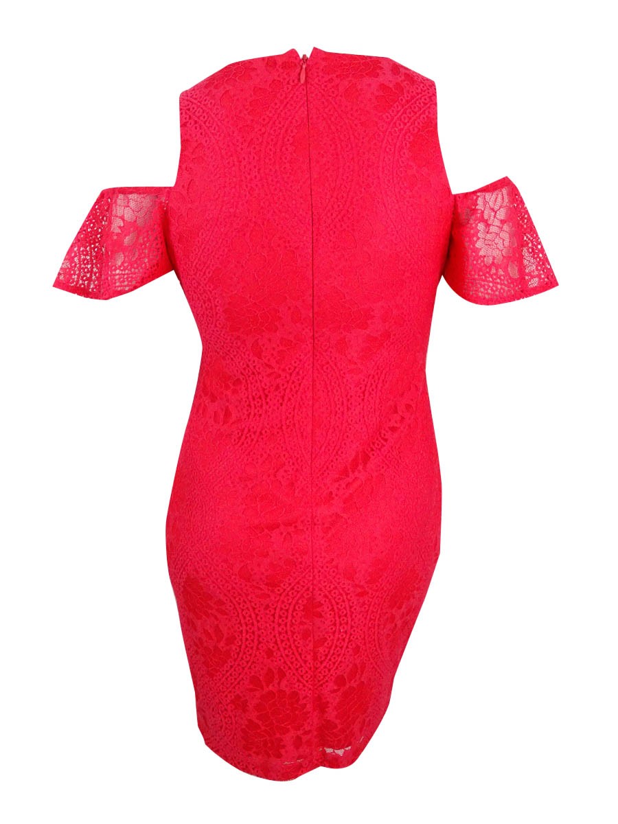Guess Women’s Lace Cold-Shoulder Sheath Dress (2, Strawberry)