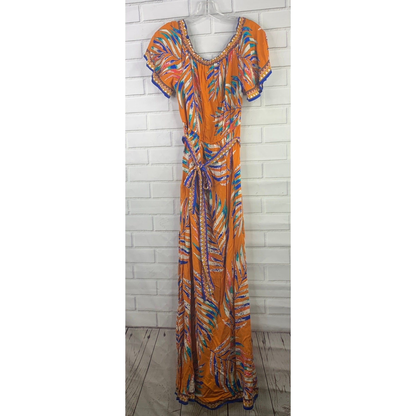 NWT Flying Tomato maxi dress tropical orange blue rayon women’s size large