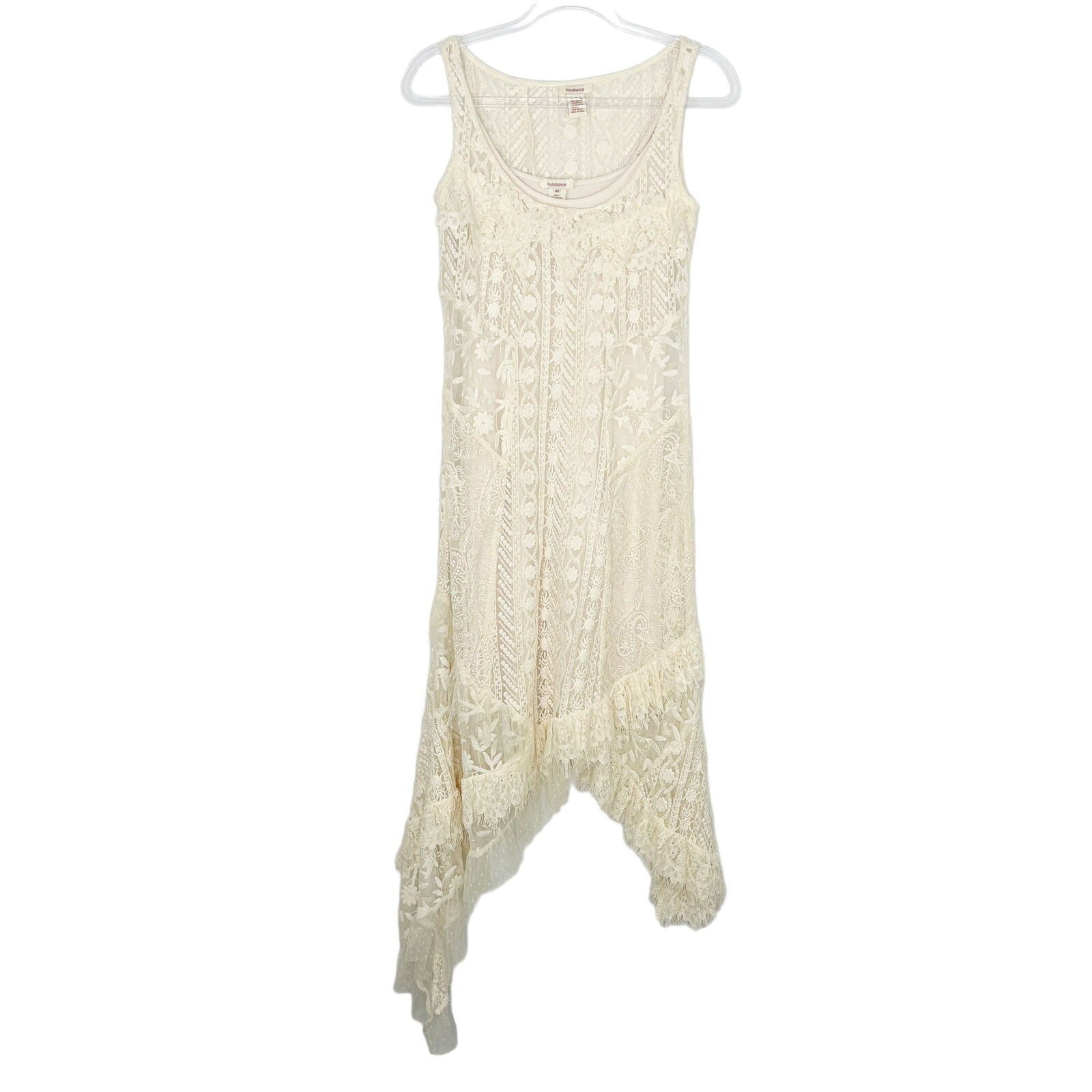 Sundance Ivory Lace Midi Dress Womens Size XS Sleeveless Bohemian Cottagecore