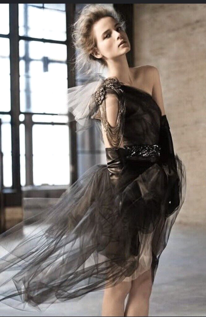 Vera Wang Runway Tulle Crystal Embellished Couture Cocktail Dress EU 42 / US 6 8