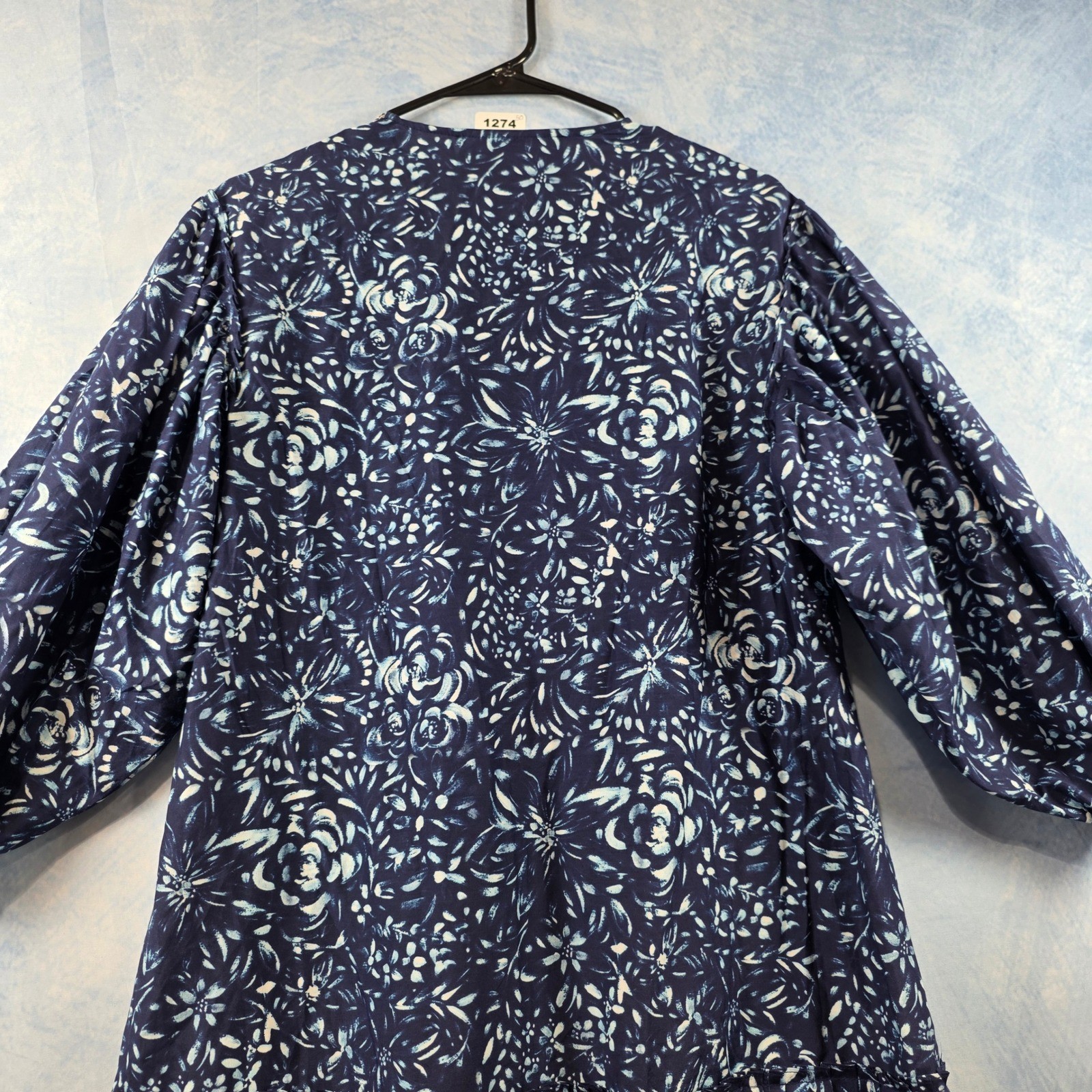Nicole Miller Collection Navy Blue Floral Embroidered Drop Waist Dress Womens S