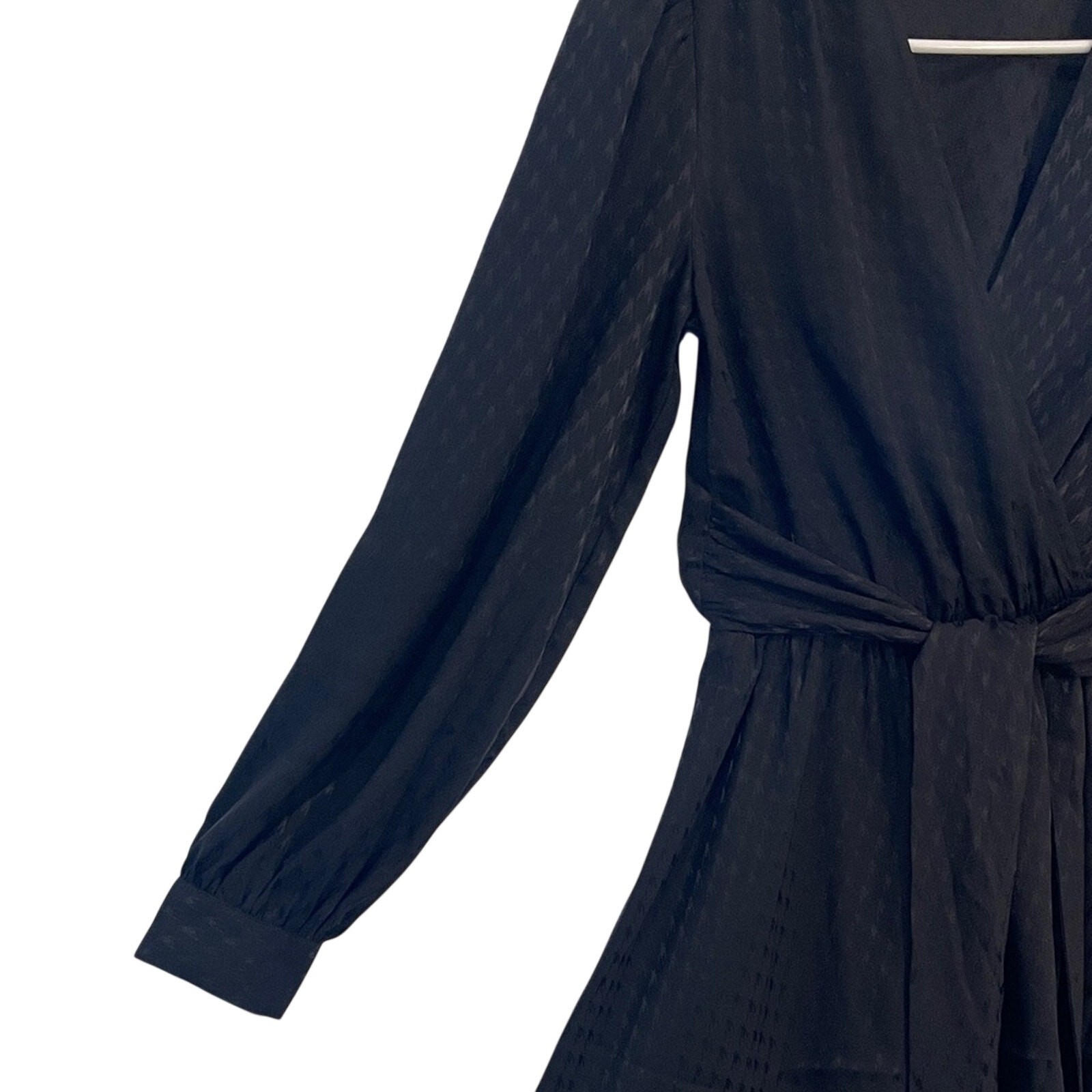 Express Textured Long Sleeve Wrap Tie Mini Dress in black size S