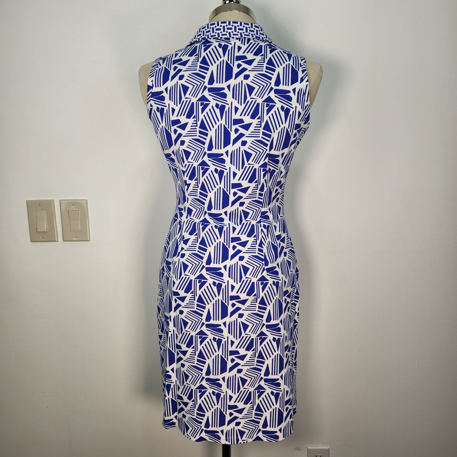 J.McLaughlin Blue White Geometric Catalina Cloth Sleeveless Shift Dress M