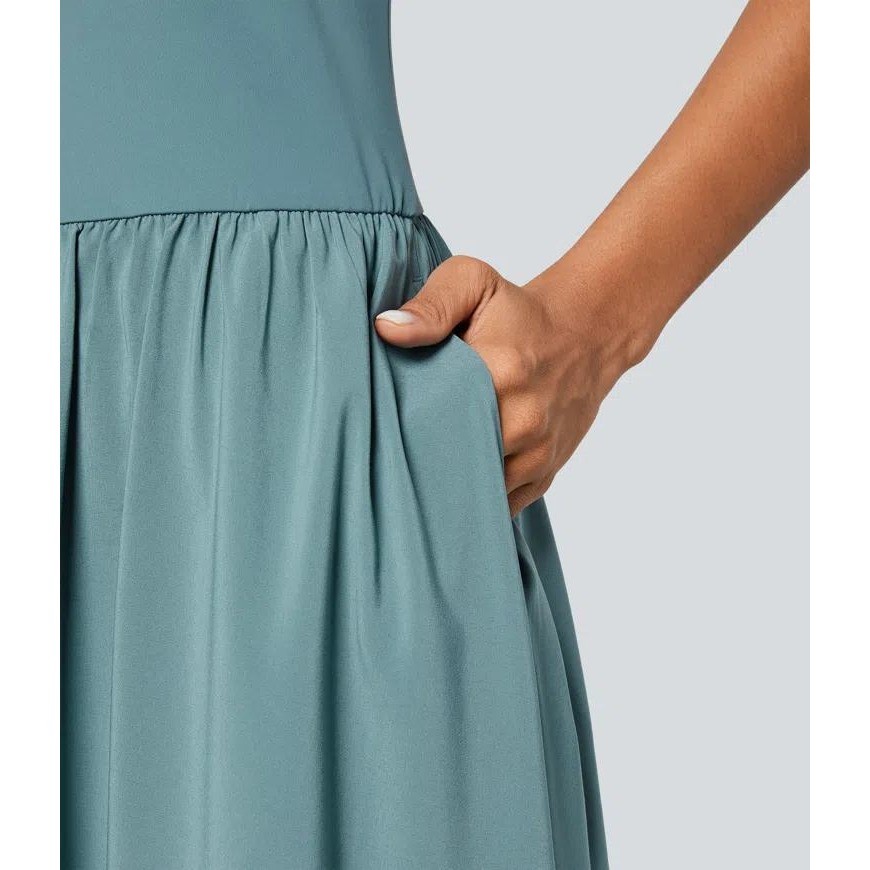 Halara Breezeful Backless Cut Out Maxi Dress Teal Blue XS NWT
