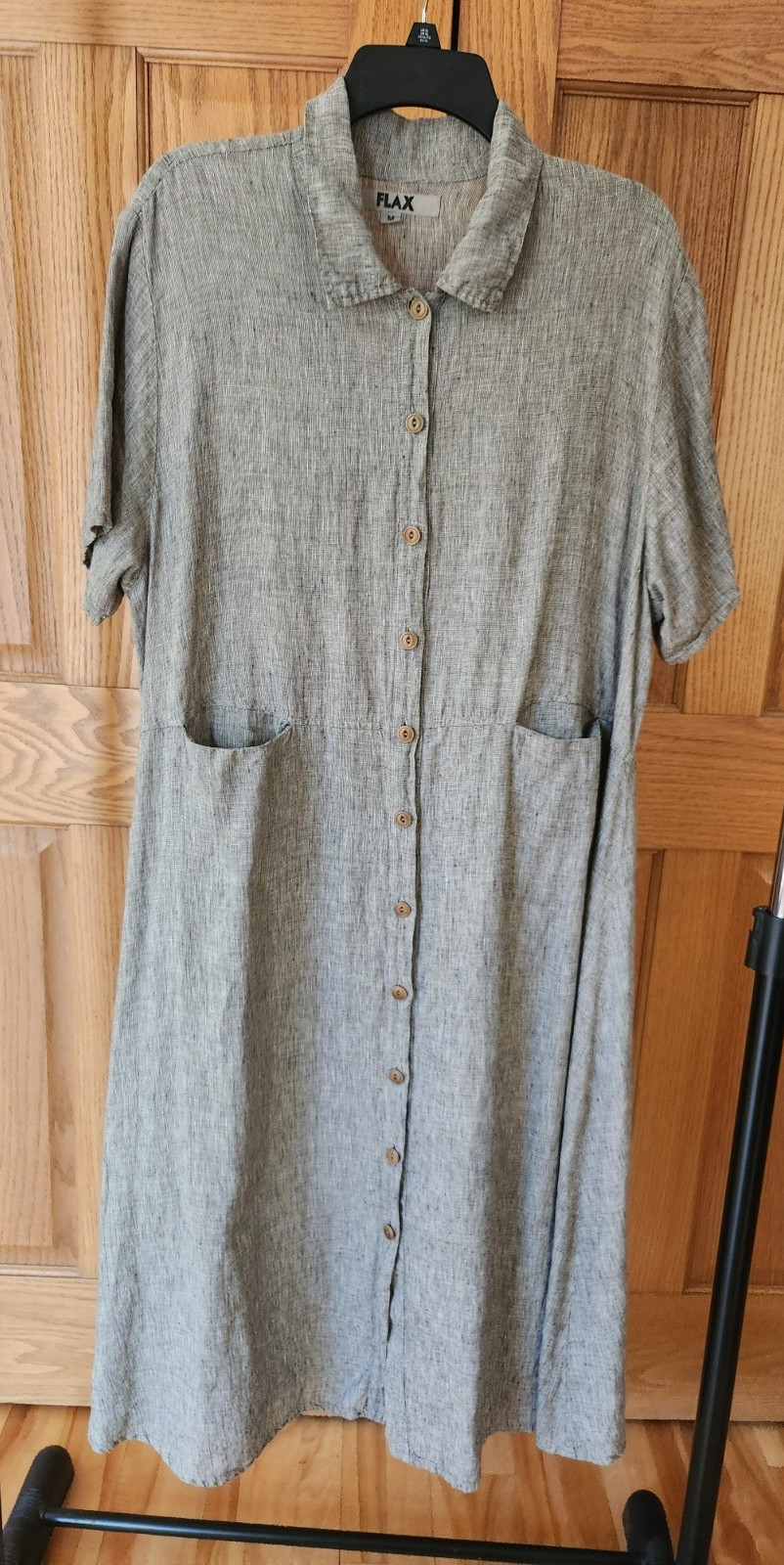 FLAX Dress M to Plus Pockets Button Front 100% Linen Lithuania