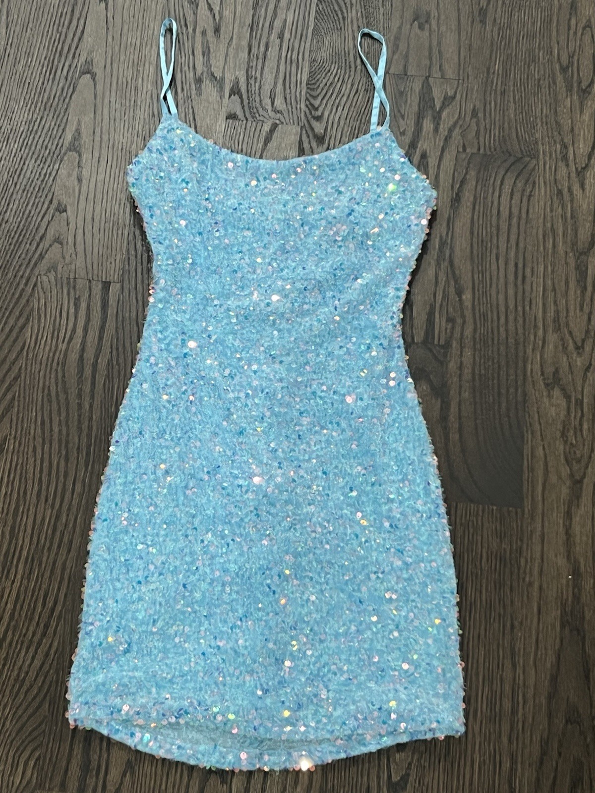 Women’s macys’s mini dress blue sequenced spaghetti straps, size 00