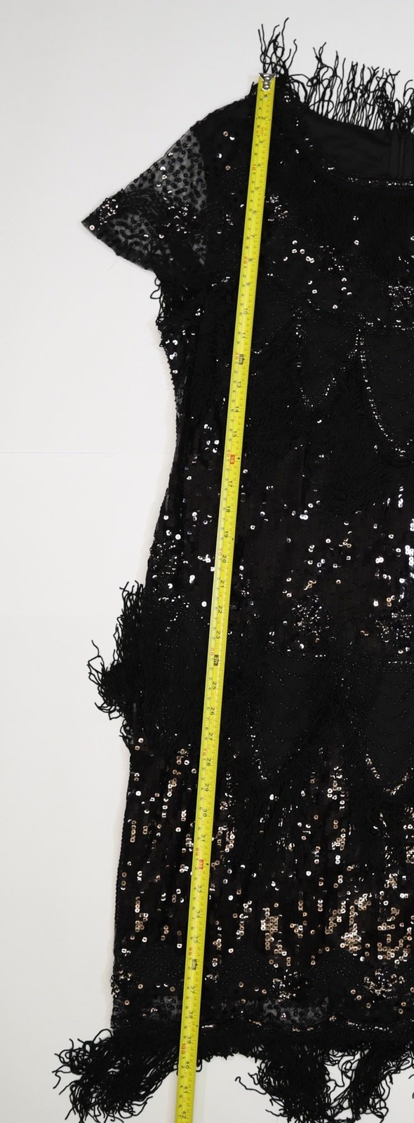 PrettyGuide Dress Womens 16 Black Sequin Fringe Mesh Short Sleeve Shift Party