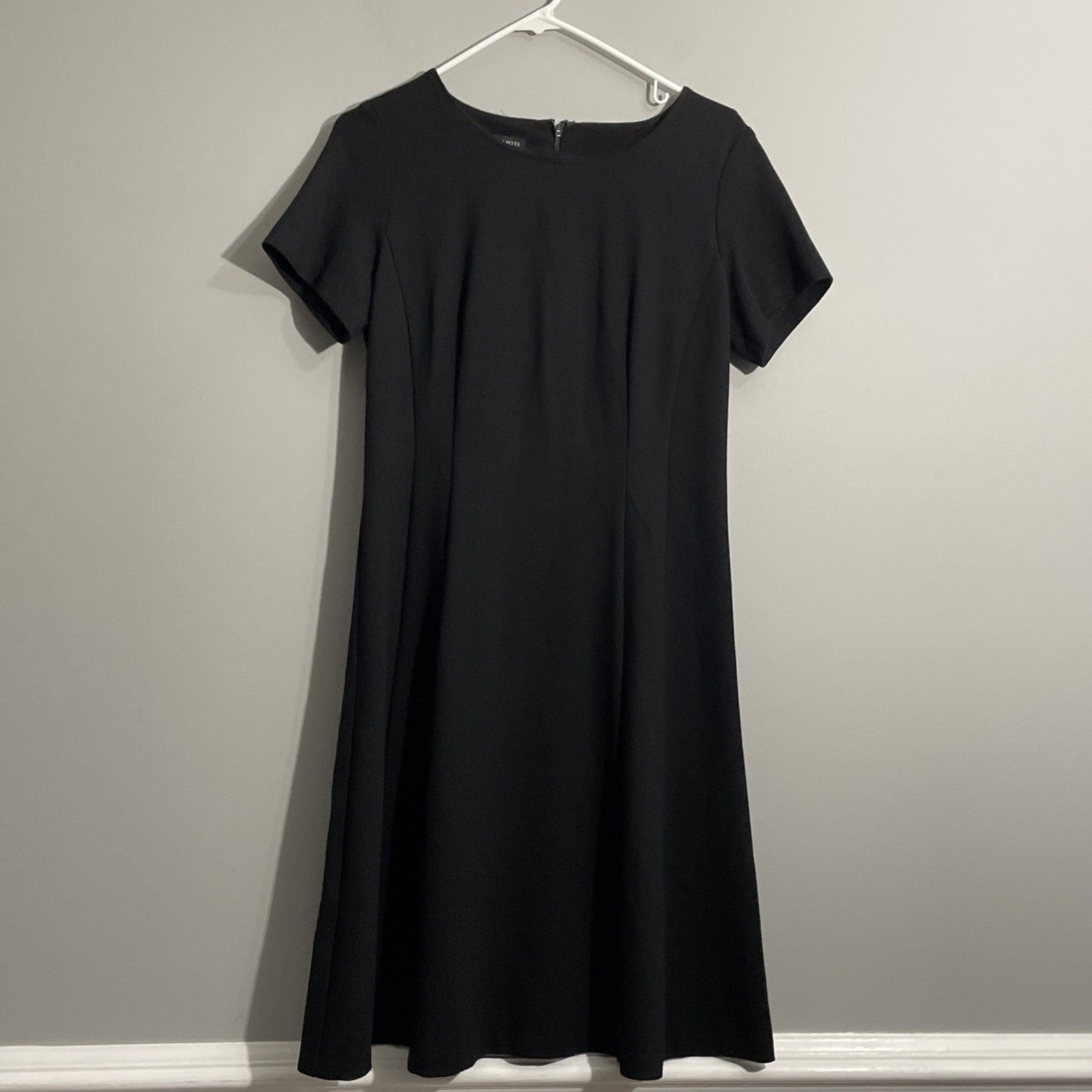 Talbots Black Midi Dress Womens Size 4 A-Line Short Sleeve Office Work