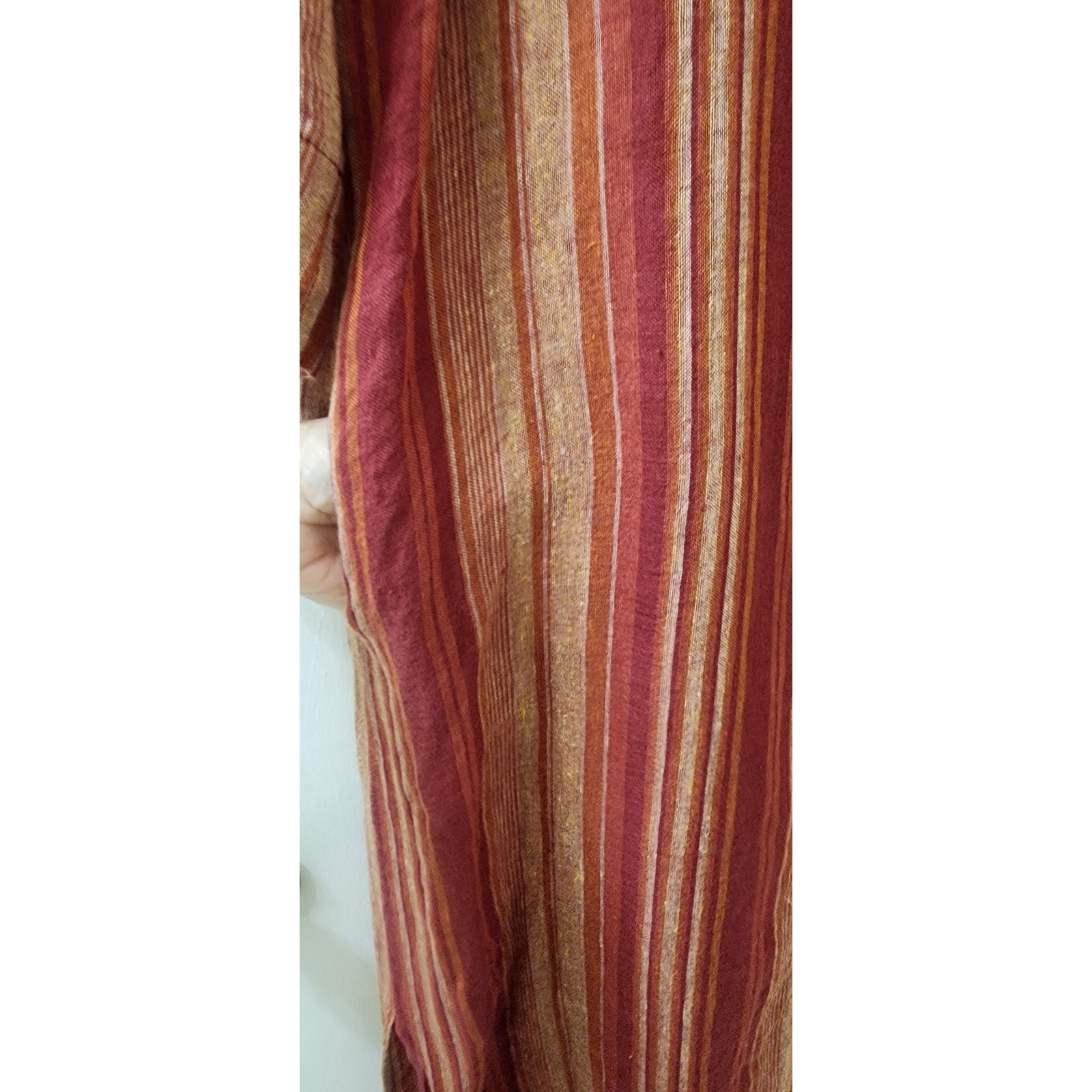 Silky Red Striped Mandarin Collar Tunic Dress Womens Size 46 Midi Side Slits