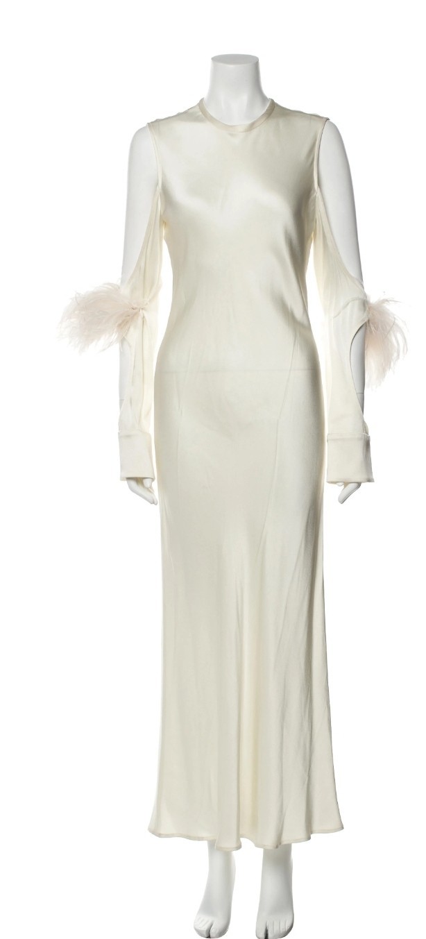 LAPOINTE Crew Neck Long WAhite Feather Sleeve Dress Size: M | US 6