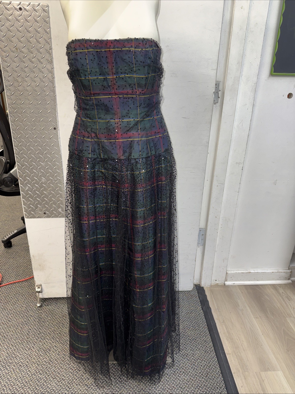 Ralph Lauren Collection Purple Label Embellished Plaid Long Maxi Gown Dress US 8