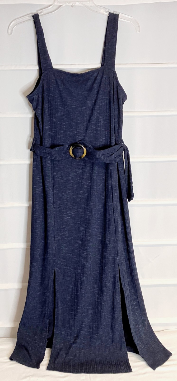 Mason & Belle Blue Sleeveless Stretch Polyester Rayon Blend Midi Dress Large EC!