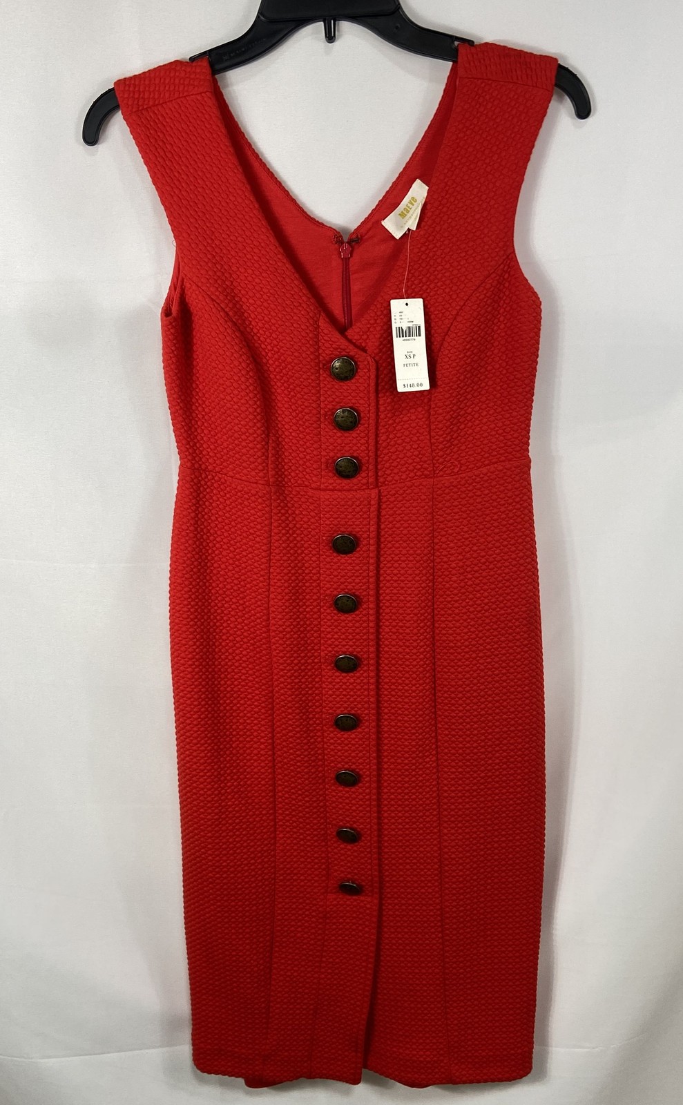 Maeve Anthropologie Women’s Red Textured Button Front V-Neck Dress NWT Sz XSP