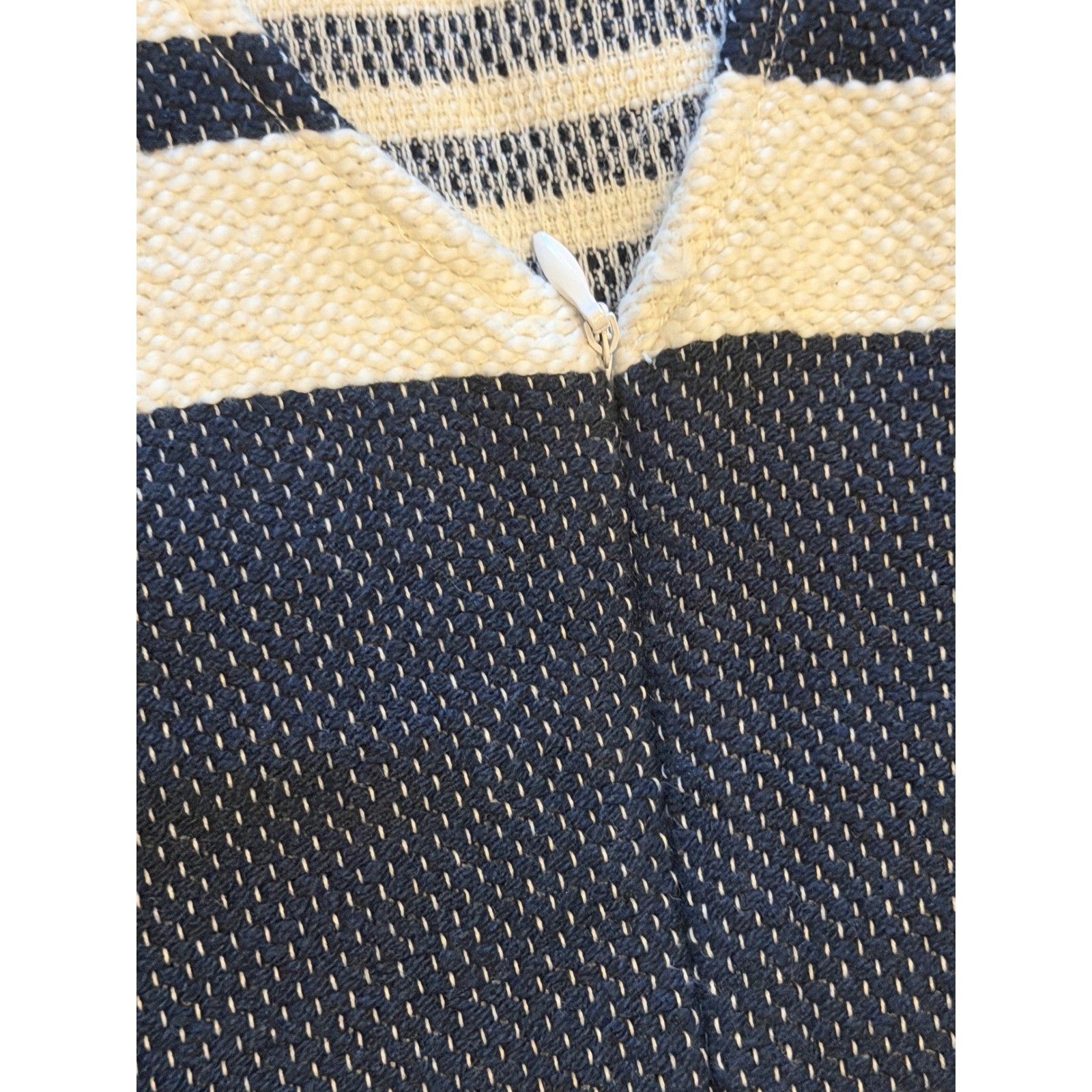 Vilagallo Navy White Striped Sleeveless Shift Dress Fringe Trim Spain Size 42