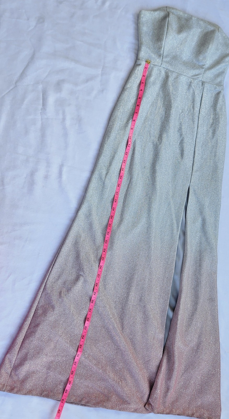 Jump Apparel Strapless Glitter Ombre Maxi Dress Silver Pink XS Juniors Slit