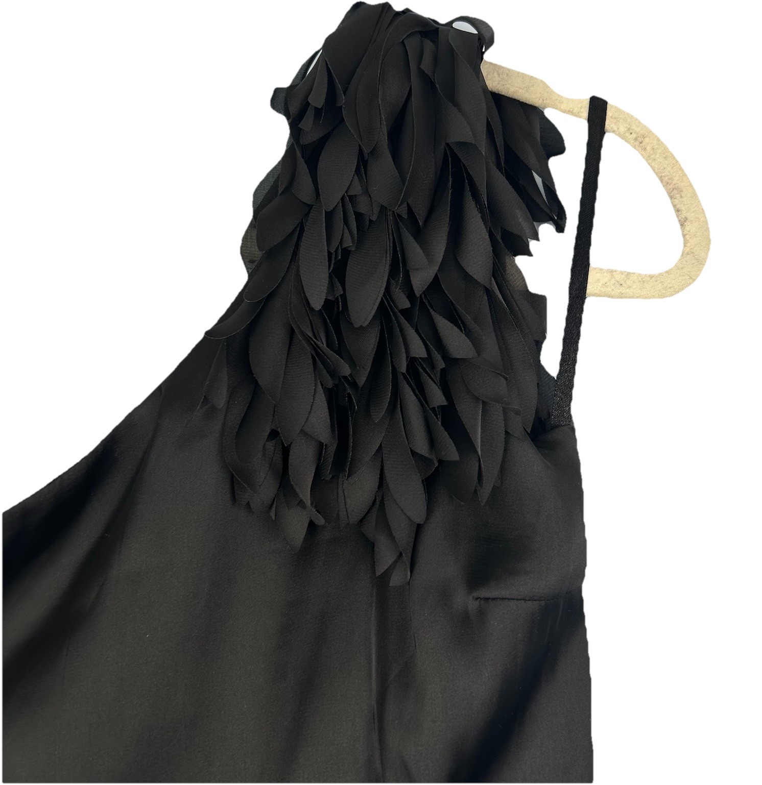 Francesca’s Black One Shoulder Cocktail Dress Y2K Sz M Ruffle Asymmetric Satin