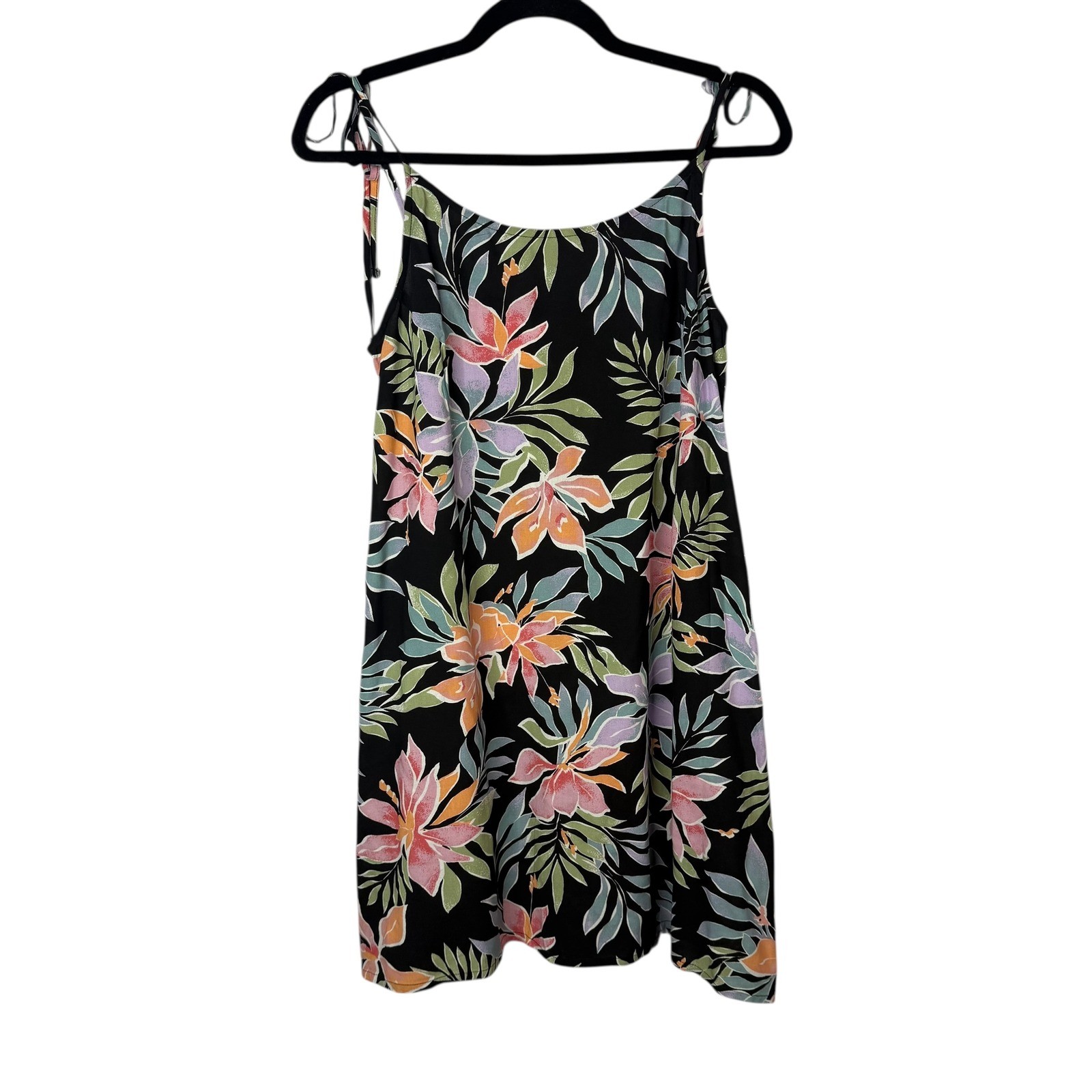 BILLABONG SO COY MINI Dress Black Tropical Floral Tie Strap XL