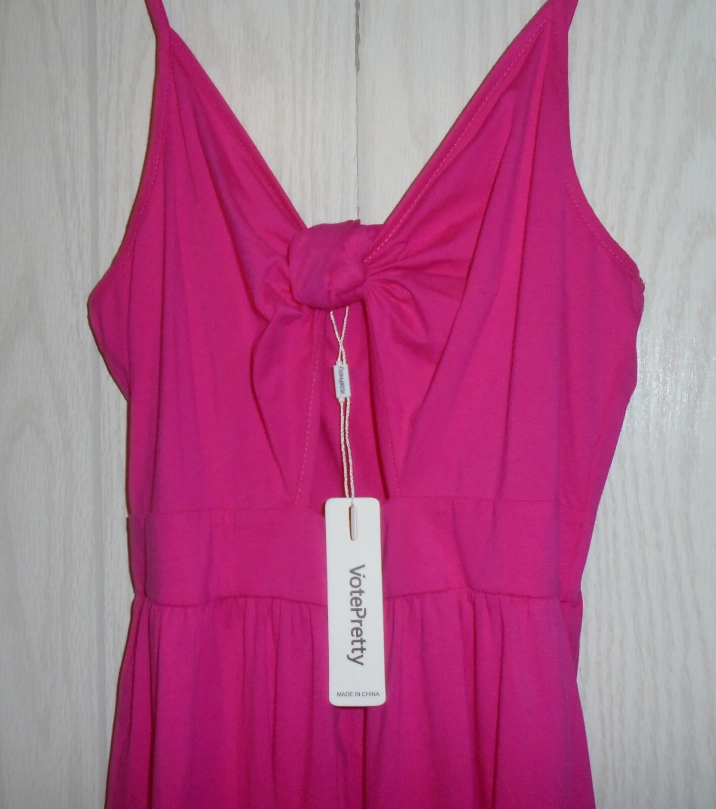 Vote Pretty Keyhole Tie Neckline Pockets Babydoll Sun Dress Pink Size LARGE NWT