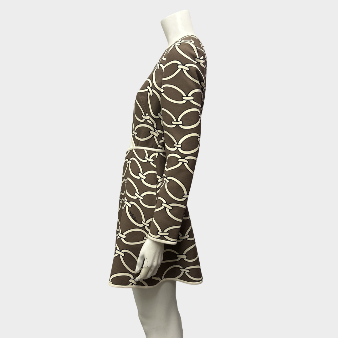 Valentino Brown And Beige ‘Chain 1967’ Print Cut Out Mini Dress, Size UK10