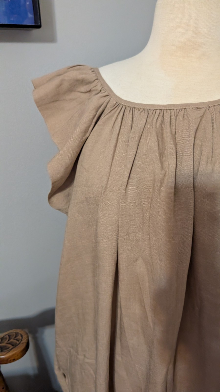Amente Tan Lt Brown Relaxed Flutter Sleeve Dress S/M NWT