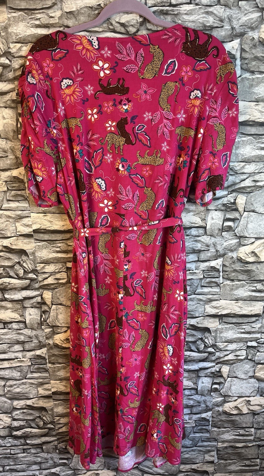 Torrid Midi Rayon Slub Button Front Tie Safari Dress Leopard Plus Sz 2 NWT