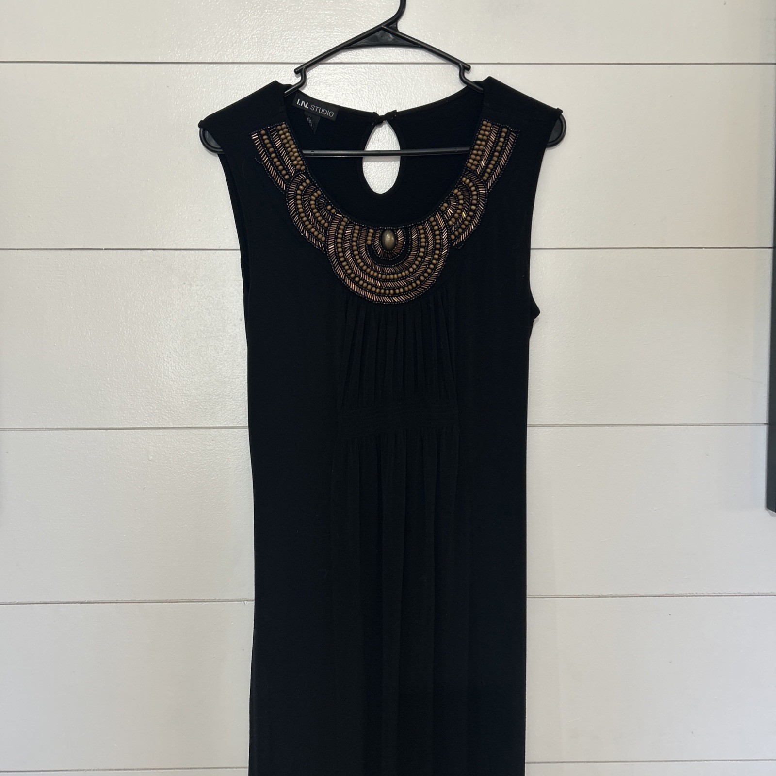 I. N. Studio Black, Brown& Bronze Beaded Maxi Dress. Size 10 Boho / Flattering