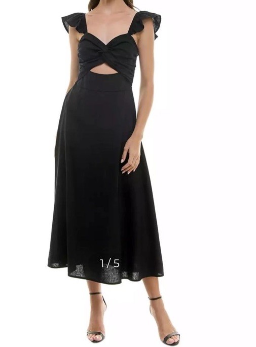Trixxi Women’s Keyhole Twist Front Open-Back Midi Black Dress SZ