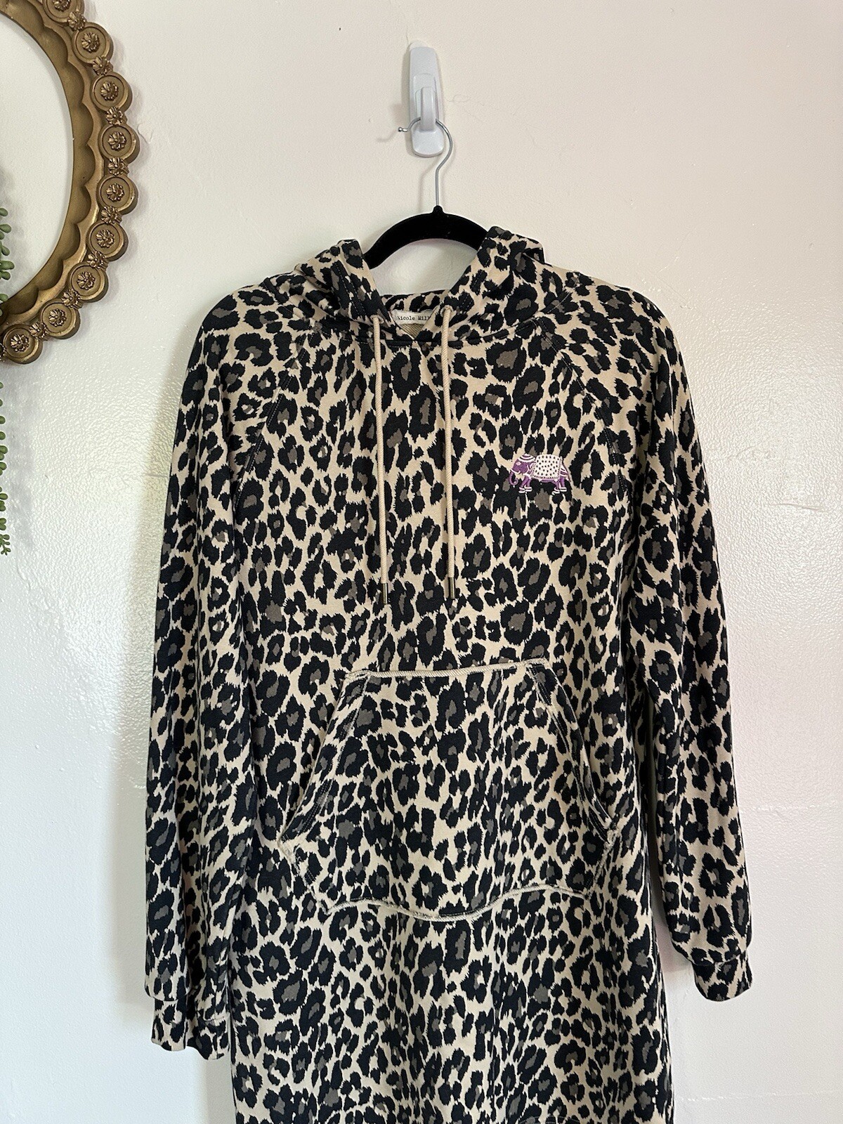 Nicole Miller Cheetah-Print Hooded Sweatshirt Mini Dress, Small