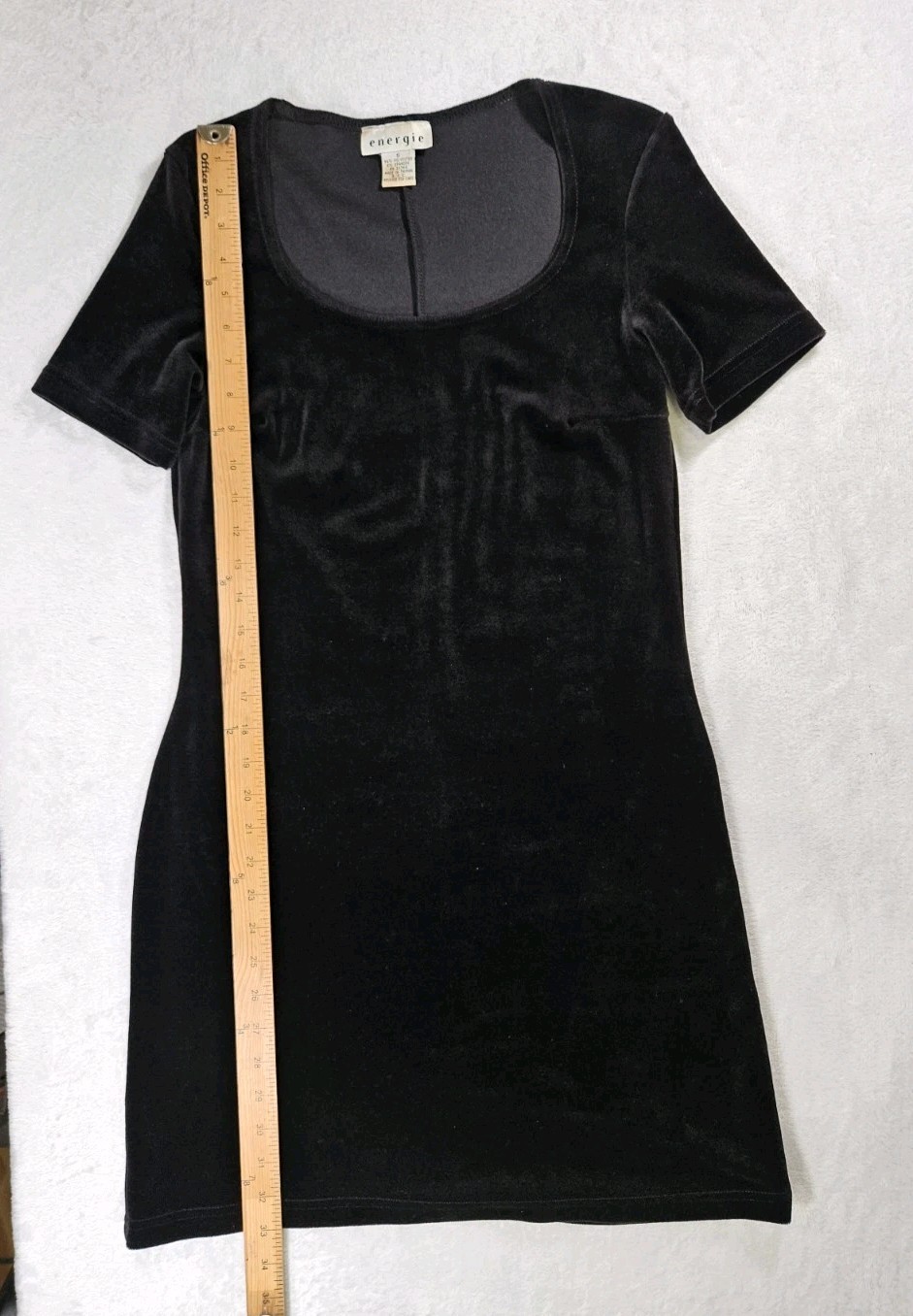 Vintage 90’s Y2K Black Mini Velvet Dress Bodycon Short Sleeve Party Cocktail Sm