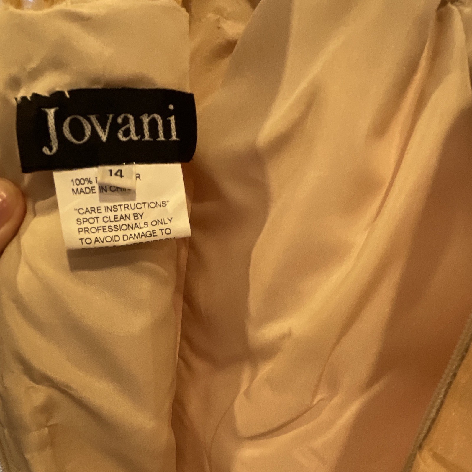 Jovani Champagne Long Formal Gown Sweetheart Ruched Beaded Ruffle Size 14