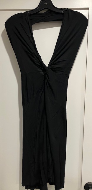 SCOOP – Black Halter Dress – Backless Plunge Front Sheer Stretch – Women’s – Med