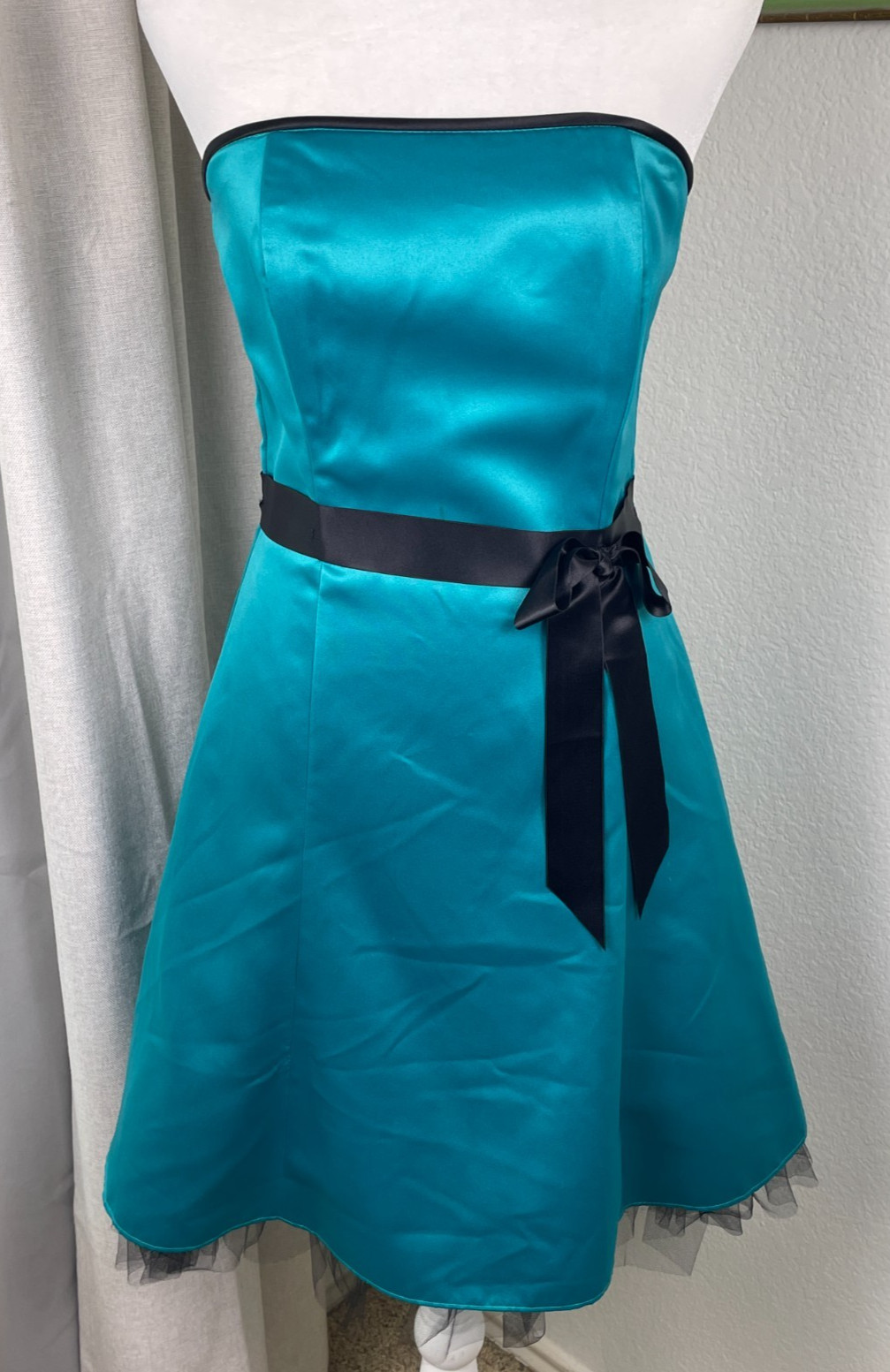 VTG Jessica McClintock for Gunne Sax Dress sz 5/6 Blue Satin Bow Hoco Prom Party
