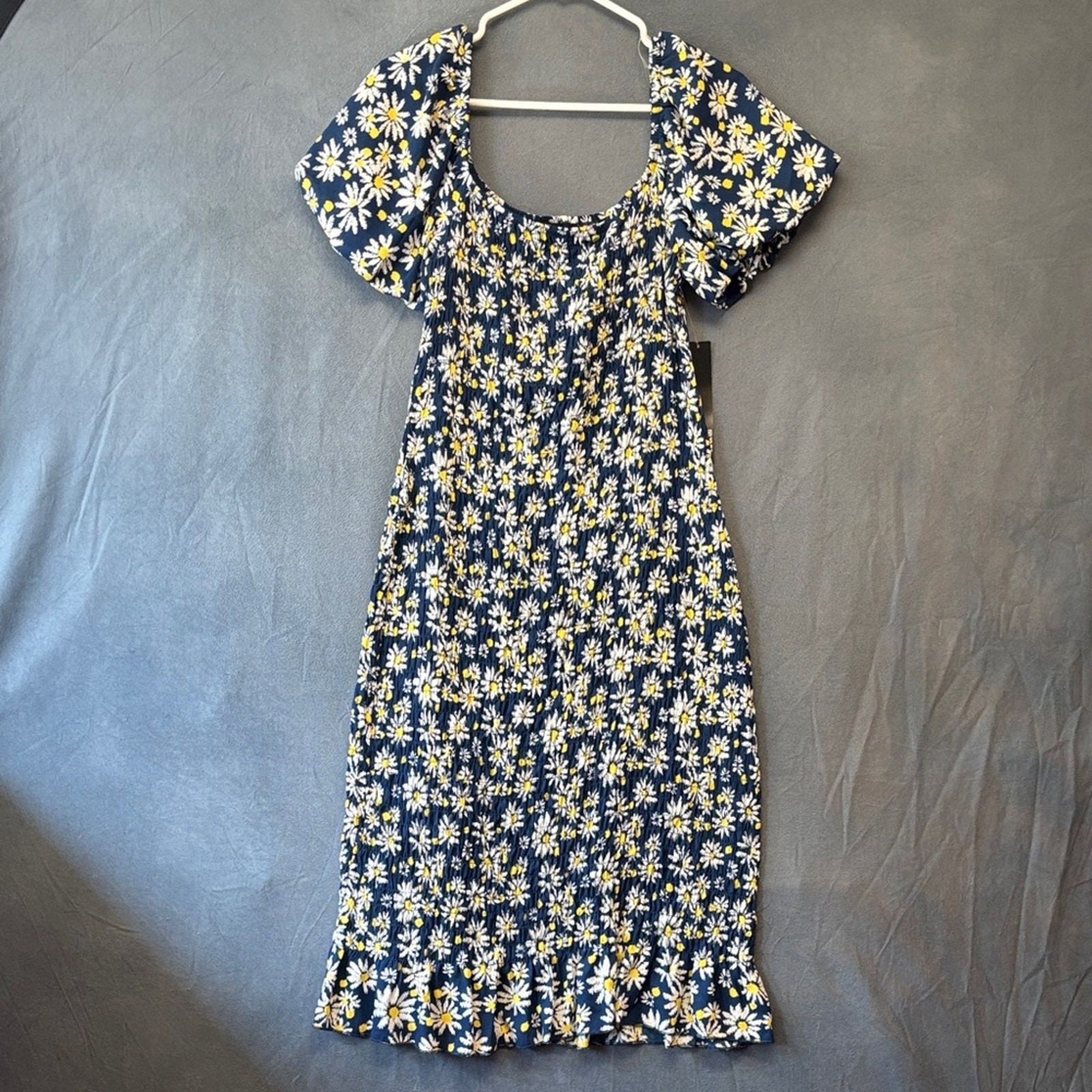 Trixxi Blue Daisy Floral Smocked Off Shoulder Midi Dress XL NWT Cottage