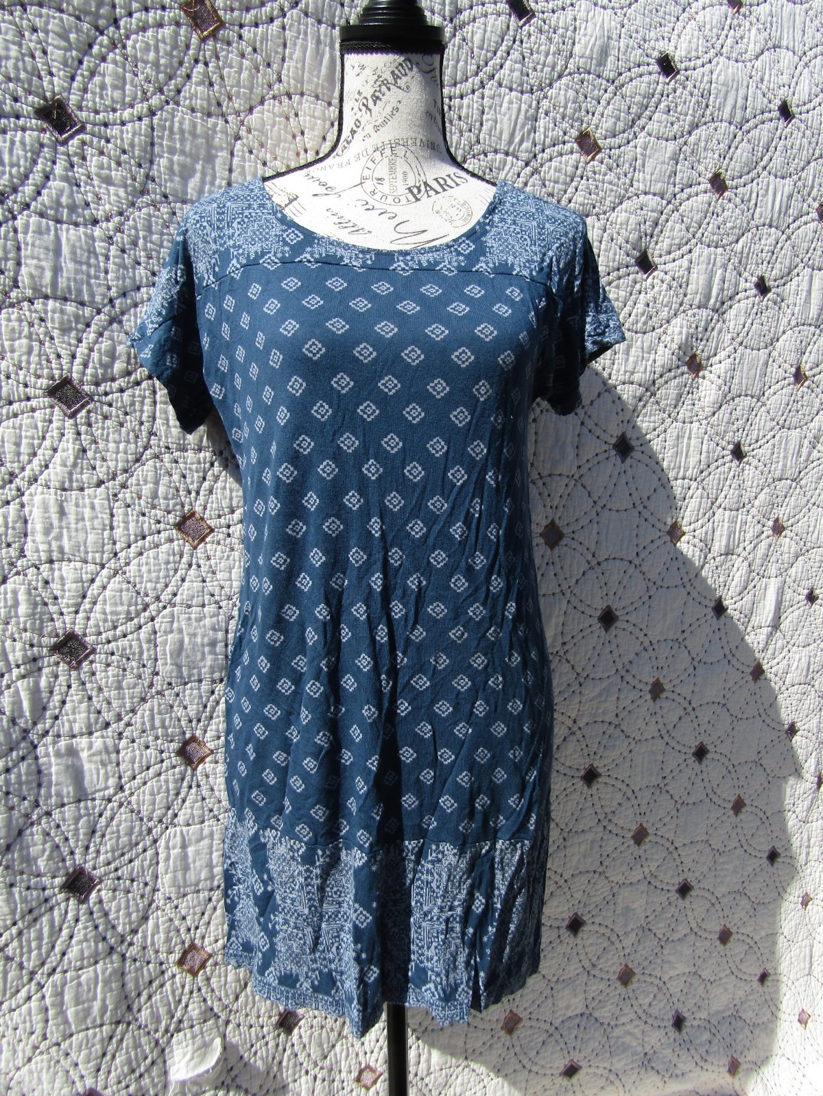 Lucky Brand Blue Boho Shift Short Sleeve T-Shirt Dress Women’s size small