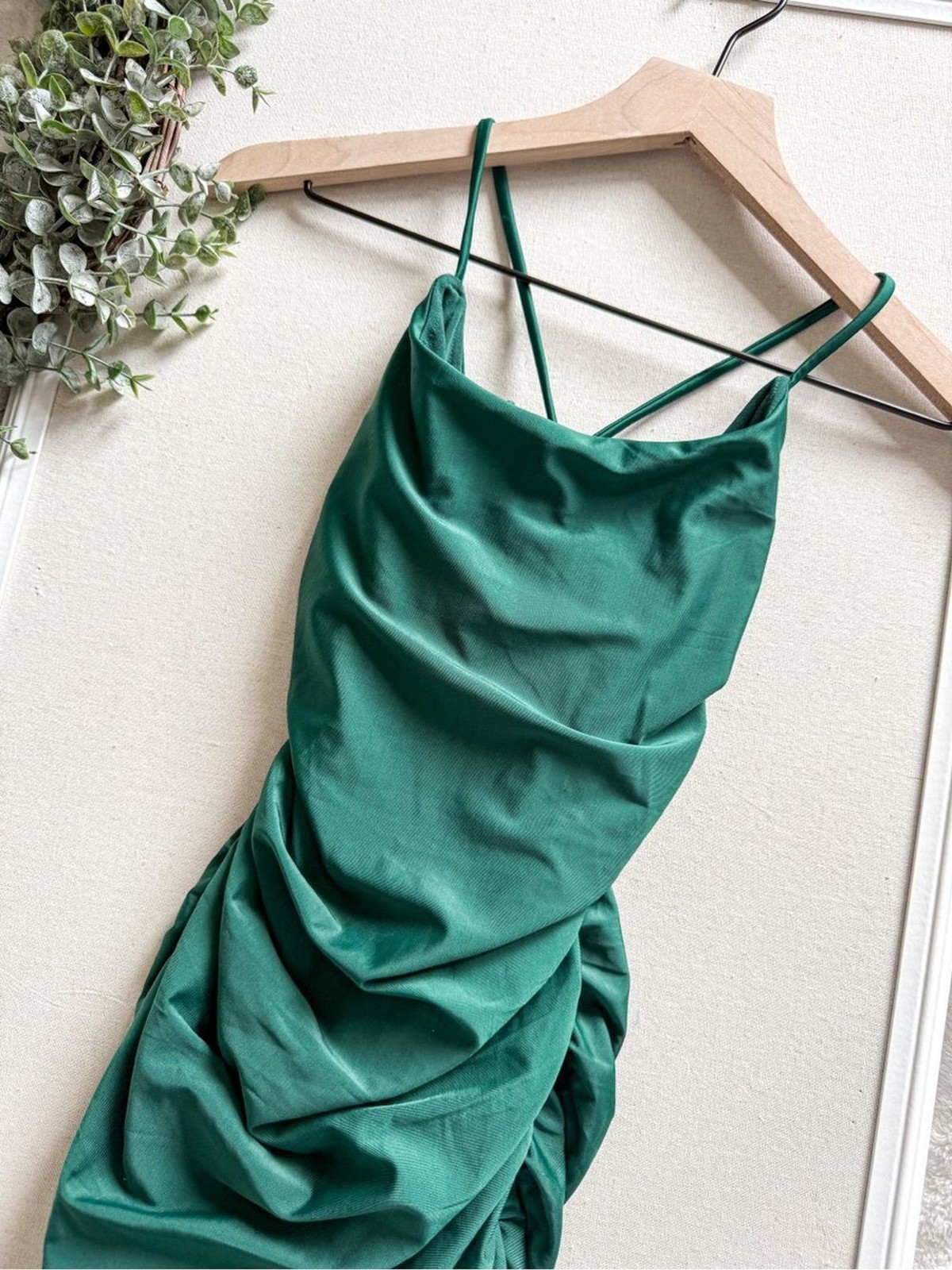 Confident Allure Emerald Ruched Lace-Up Bodycon Mini Dress Size Small