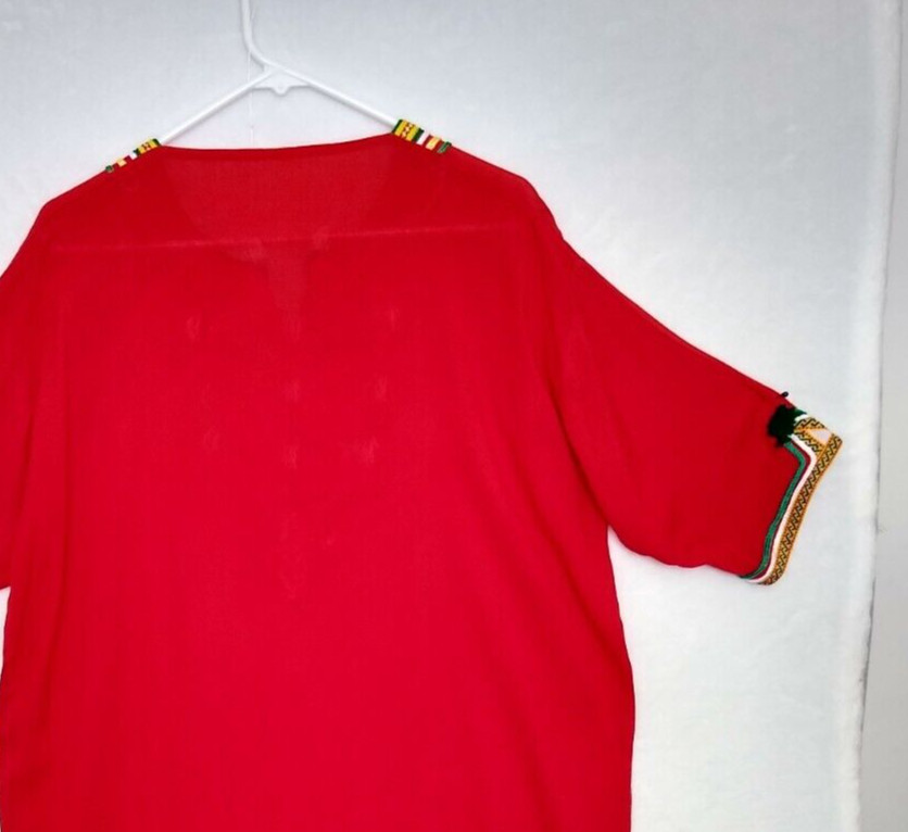 Moroccan Kaftan Gandoura Berber Clothes Handmade Dress Bohemian Red Ribbon Women