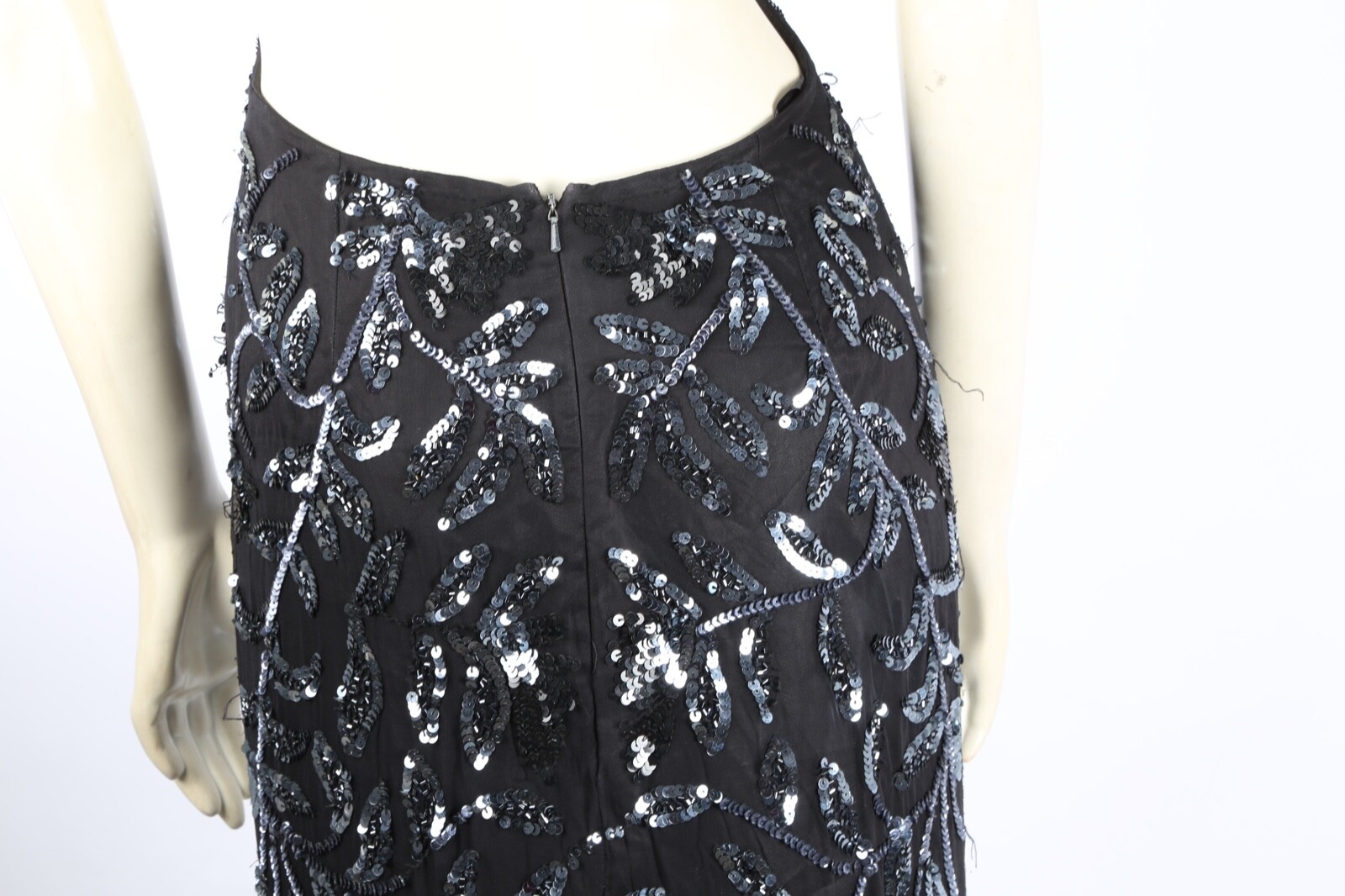 Cassandra Stone Black Silver Silk Beaded Embroidered Gown V Neck Dress Womens 0
