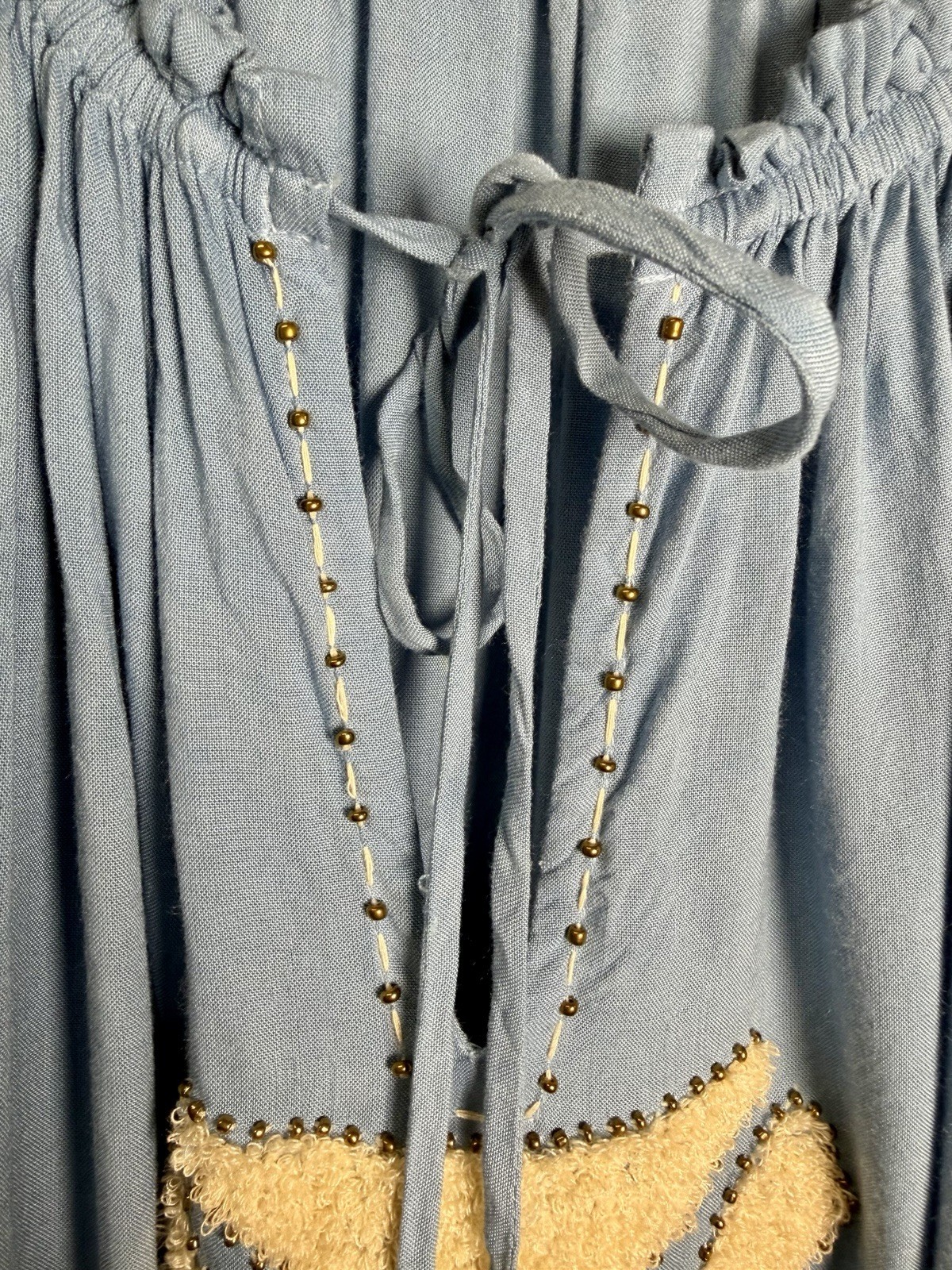 Skemo Beach Boho Ombré Beaded Tassel Ruffle Dress Coastal Resort Women’s Size XS