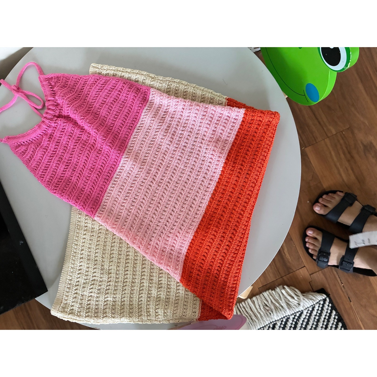 Peppermayo Pink Orange Colorblock Crochet Halter Mini Dress M/L vacations