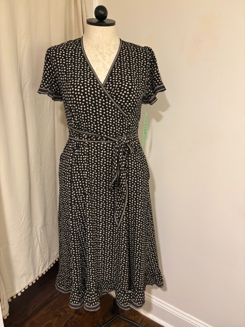 Max Studio Black Polka Dot Dress, NEW with Tags, Size Petite M