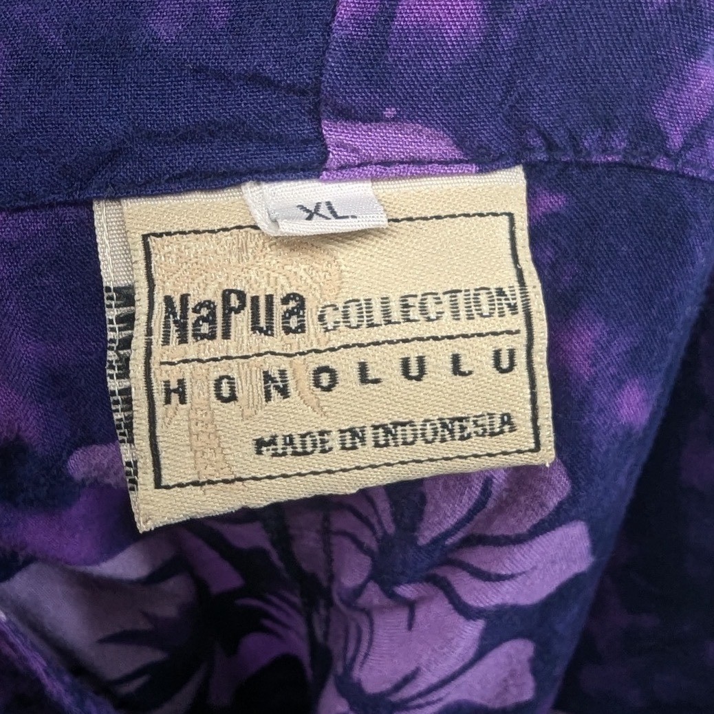 NaPua Collection Honolulu Purple Tie Dye Hibiscus Floral Button Dress XL Hawaii
