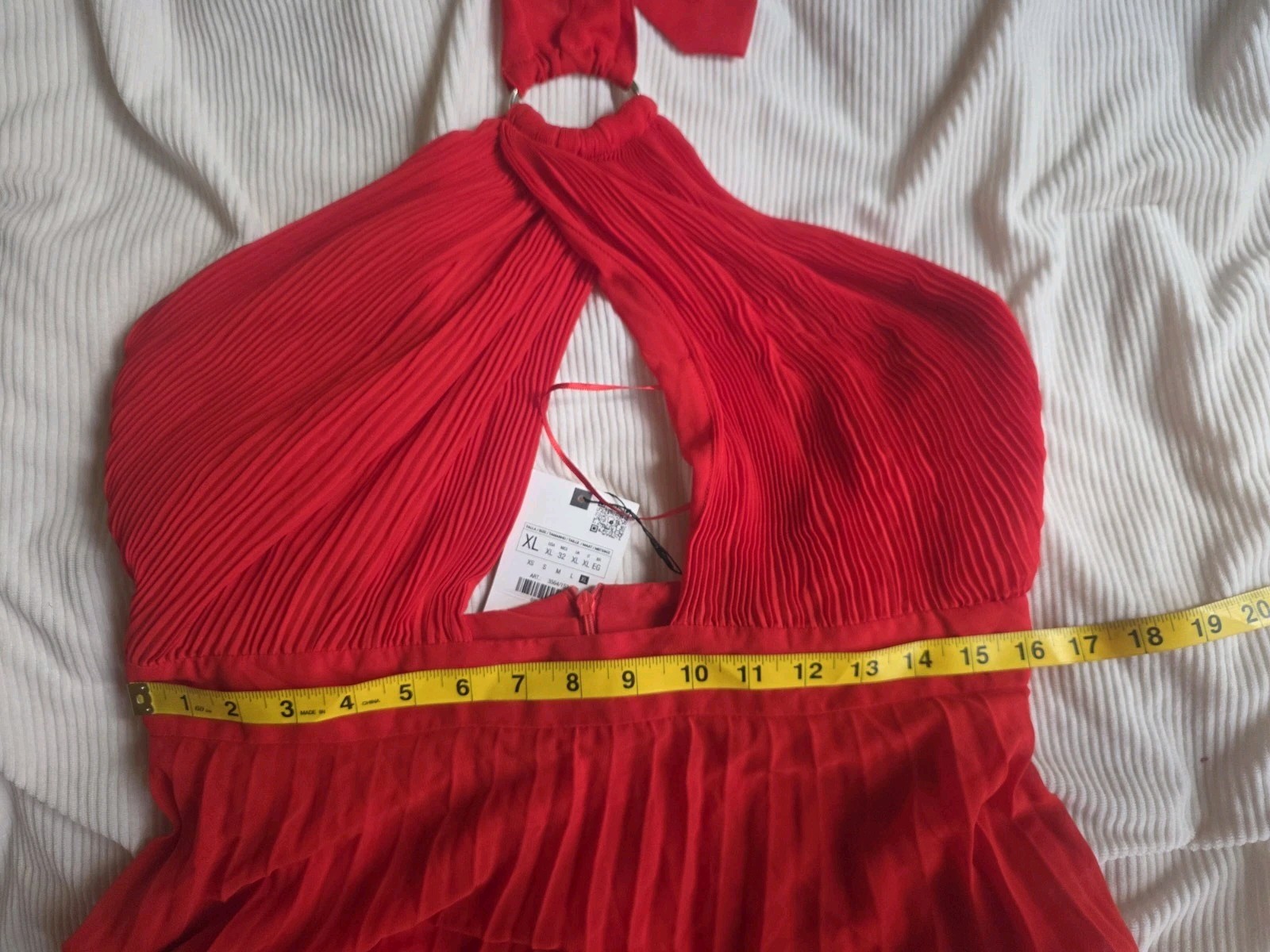 ZARA PLEATED HALTER DRESS Red GOLD BUCKLE sz XL BNWT