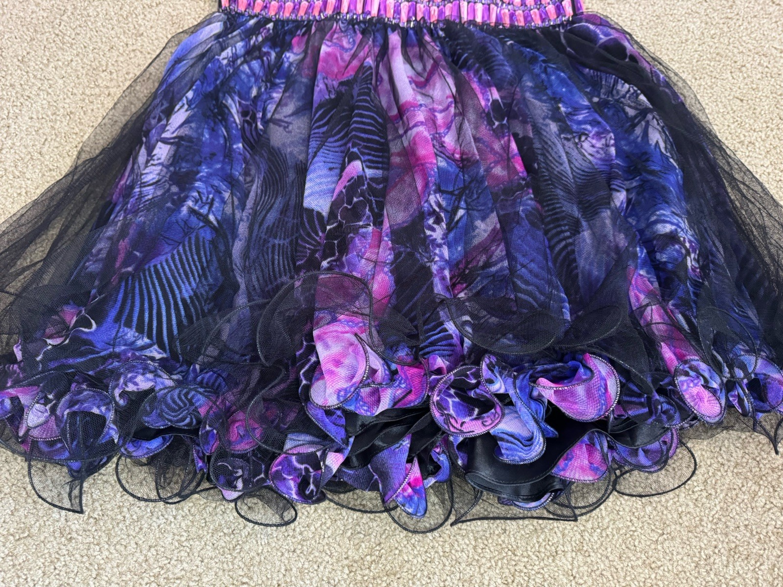 BLUSH PROM Beaded Black Purple Floral Cocktail Dress Party Holiday HOCO LARGE