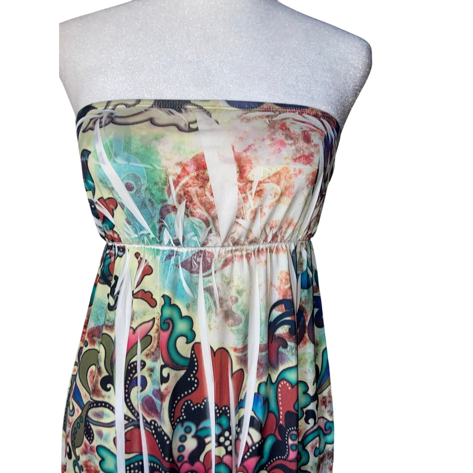Strapless Abstract Print Dress | Summer Statement Midi | Size M