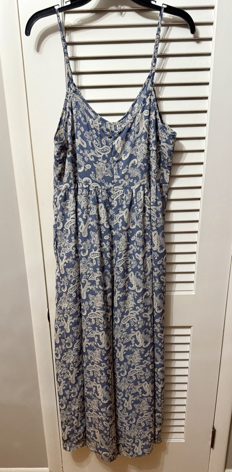 mittoshop Blue/White Paisley V-Neck Strappy Maxi Dress Pockets L