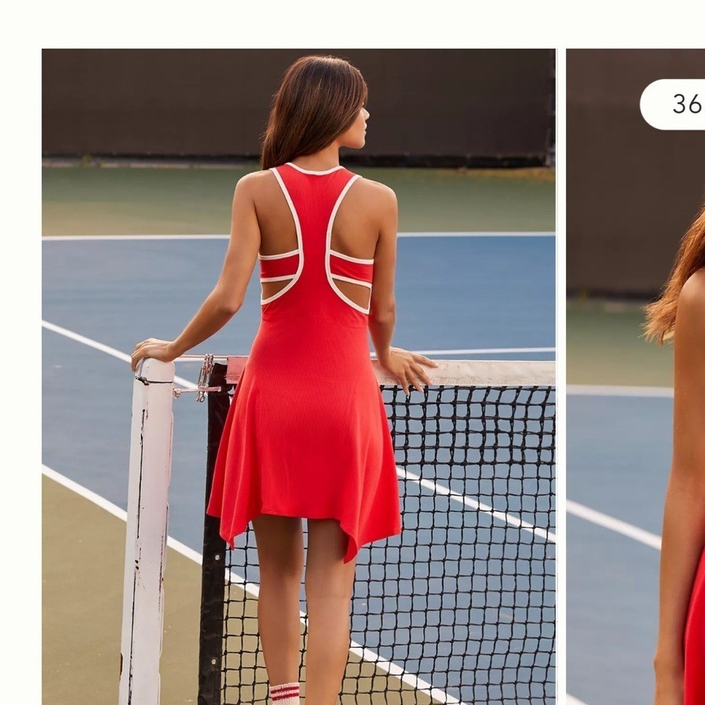 Anthropologie Daily Practice Red Ribbed Tank Tennis Dress with White Trim