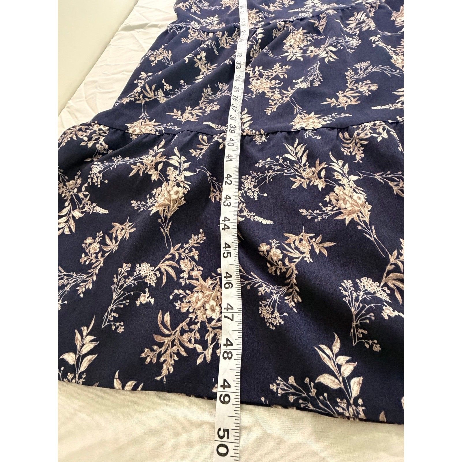 VIISHOW Women Medium Navy Floral Tiered Maxi Dress Boho Oversized Bell Sleeve